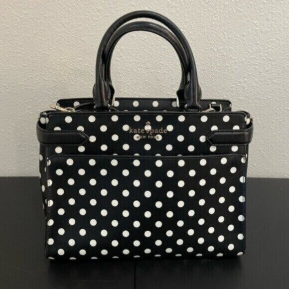 Kate Spade Leather Polka Dot Satchel Medium Staci Preppy Feminine Neutral Mod - Picture 4 of 16